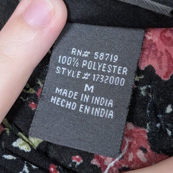 VTG Y2K Notations Women's Dark Floral Blouse M Fairy Whimsygoth 3/4 Bell Sleeve - Picture 7 of 8